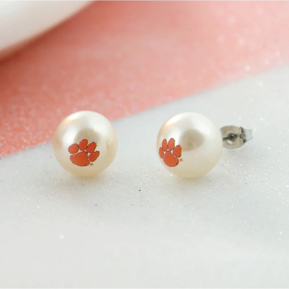 Clemson University Clemson Tiger Pearl with Paw Earring